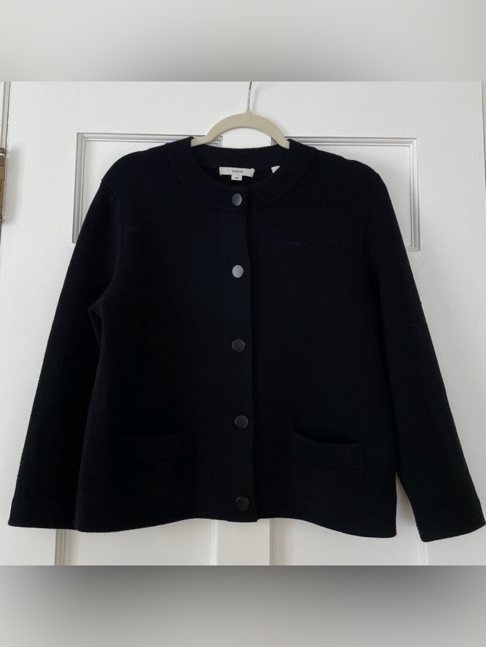 Vince Wool-Blend Shrunken Snap Cardigan - medium, black